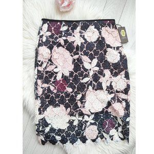 NWT Lace Pencil Skirt Floral Pink Black Camuto MSRP $129 Size 4